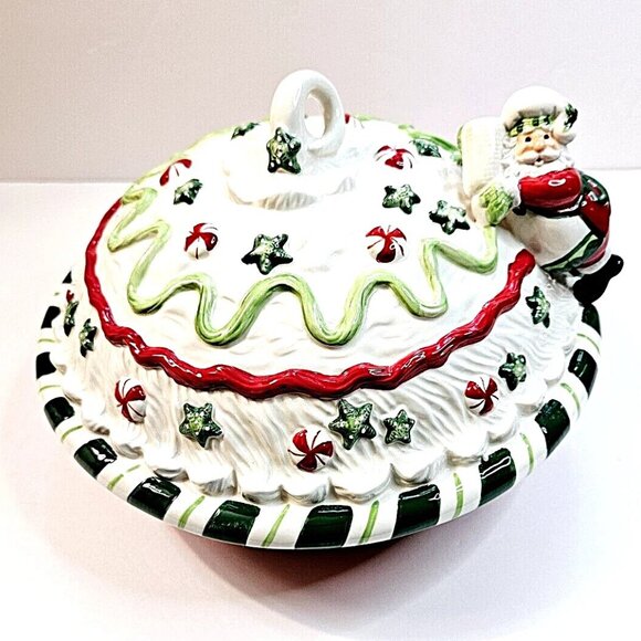 Fitz and Floyd Santa's Kitchen Pie Keeper Ceramic Christmas New In Original Box - Picture 3 of 16